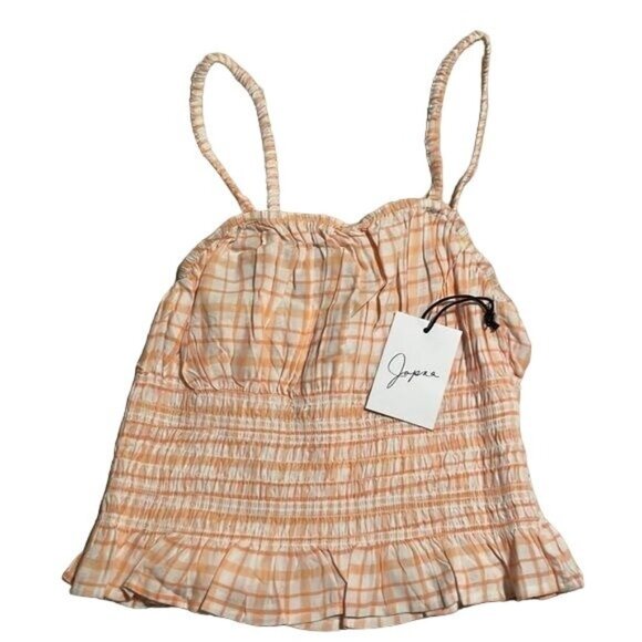Japna Crop Top elastic Midriff NWT  Orange Plaid Womens M - Picture 1 of 5